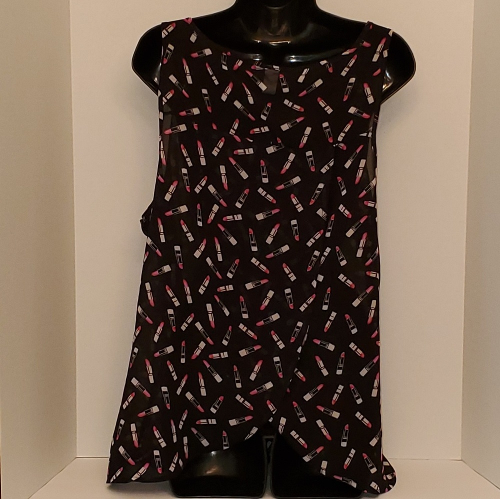 Torrid Black Sheer Sleeveless w/ Pink lipstick top - Picture 3 of 7